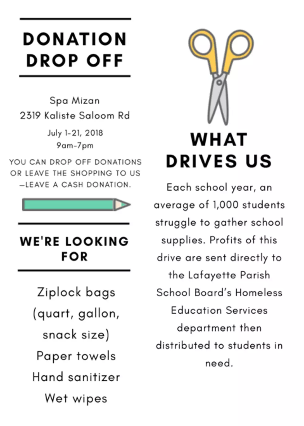 School Supply Drive for Lafayette&#8217;s Homeless Students